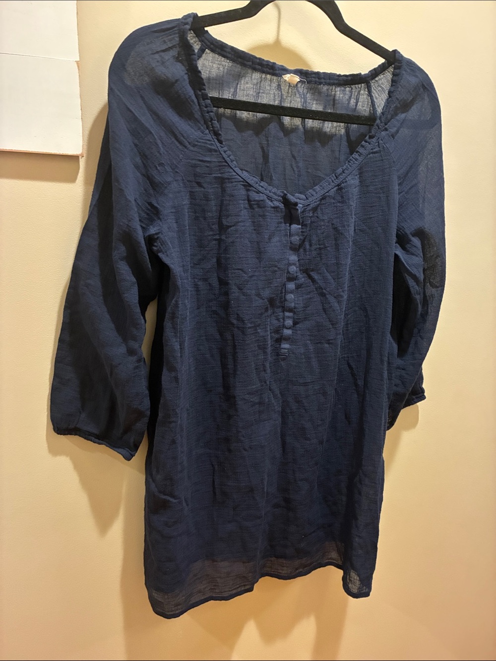 J. Crew Navy Button-Front Gauze Tunic